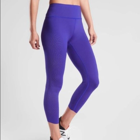 Athleta Pants - Athleta Velocity Laser Cut Capri Blue Leggings Size S